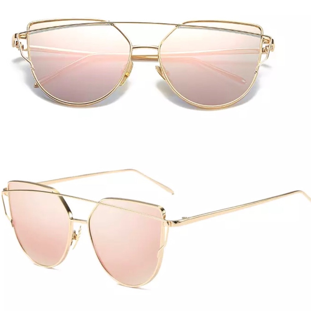 Pink lense rose gold frame cat eye sunglasses